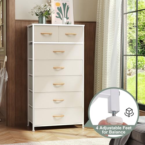 Crestlive Products Vertical Dresser Storage Tower - Sturdy Steel Frame, Wood Top, Easy Pull Fabric Bins, Wood Handles - Organizer Unit for Bedroom, Hallway, Entryway, Closets - 7 Drawers (Beige) - color: Beige, style: 7 Drawers