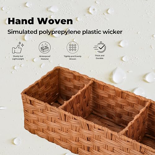 GRANNY SAYS Bathroom Toilet Organizer, Back of Toilet Storage Basket, Waterproof Storage for Shelves, 3 Section Wicker Baskets, Caramel Orange, 2-Pack - color: Caramel