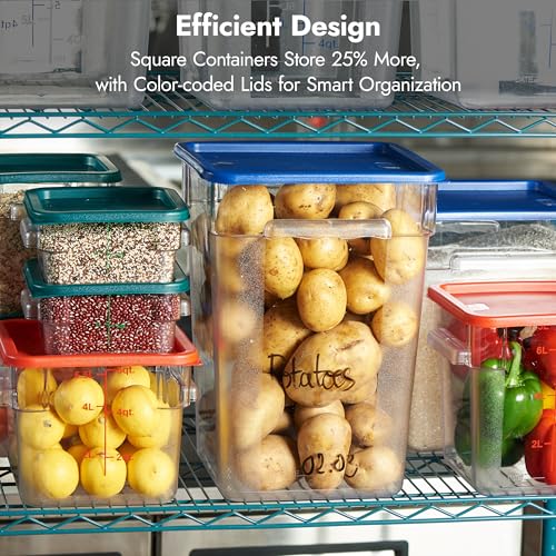 CURTA 4 Pack Food Storage Container with Green Lid - NSF Commercial Grade in 4.0 Qt - Square, Clear, Polycarbonate - color: 4.0 Qt 4-Pack(Green Lids)