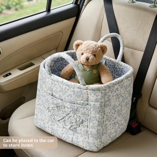 Floral Fabric Storage Basket Car Interior Storage Basket Underwear Sundries Laundry Baskets Supplies Home Organizer Bag (Blue) - color: blue