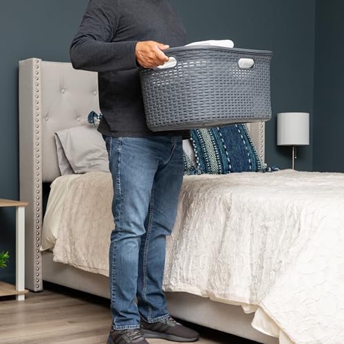 Mind Reader 40L Laundry Basket, Clothes Hamper, Wicker Design, Plastic, 23"L x 14.5"W x 11"H, Set of 2, Gray - color: Gray