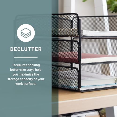 Safco Onyx Desk Organizer, 3 Trays, Office and Classroom Mailbox, Paper and Mail Sorter, Steel Mesh, Black - color: Black