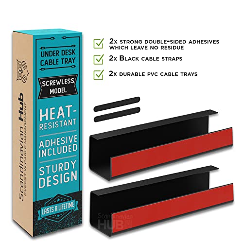No-Screw Under Desk Cable Management Tray - Self-Adhesive Installation, Cord Management, Cable Tray, Under Desk Wire Organizer - Black Set of 2 - color: Black, size: 2pcs Self Adhesive