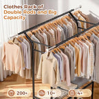 Luxspire Heavy Duty Clothes Rack Load 650 LBS, Double Rod Clothing Racks for Hanging Clothes, Rolling Garment Racks with Lockable Wheels, Shelves, Adjustable Laundry Hanging Rack, Black - color: Black