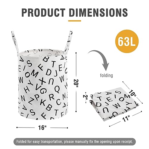 Large Storage Basket for Girls and Boys, Collapsible Laundry Hamper with Long Handles, Toy Bins for Nursery, Kids Room Décor - color: Black Letter, size: 1 Pack