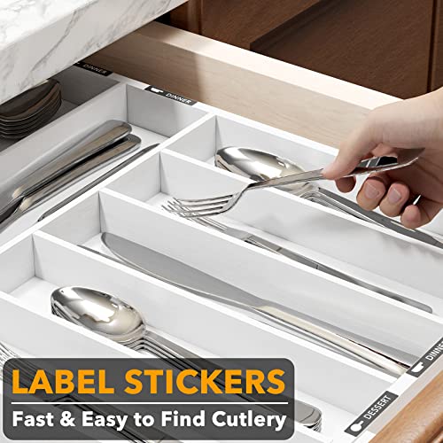 SpaceAid Bamboo Silverware Drawer Organizer with Labels, Kitchen Utensil Expandable Tray Holder Organizer for Flatware, Cutlery, Spoon and Knives Drawer Storage Organization (White, 10 Slots) - color: White