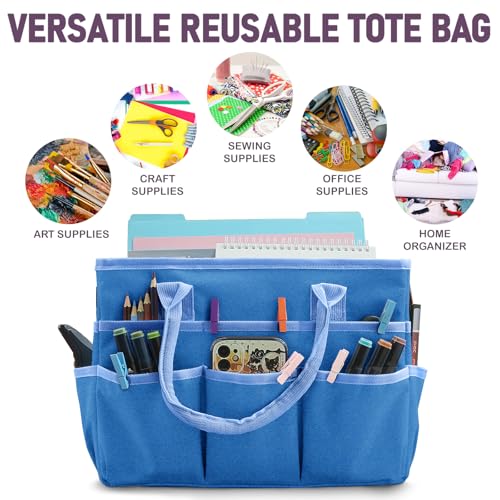 Cupohus Craft Organizer Bag, Art Supply Tote with Multiple Pockets, Portable Sewing Bag for Markers Scissors Brushes, Multi-Purpose Storage Case for Artists Crafters Hobbyists, Lightweight Travel Tote - color: Blue