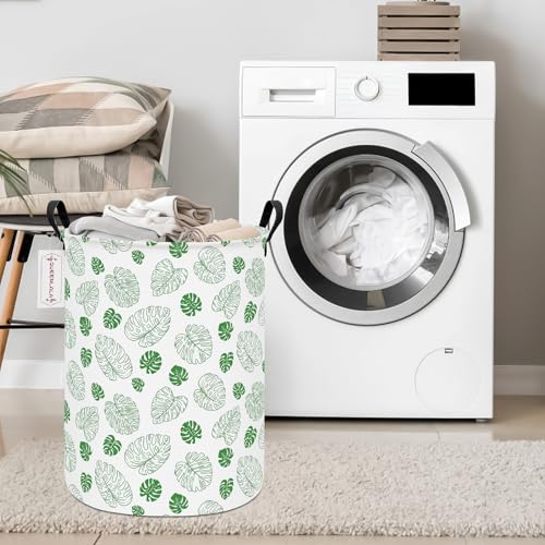 QUEENLALA Large Storage Basket,Laundry Hamper/Bathroom/Home Decor/Collapsible Round Storage Bin,Boys and Girls Hamper/Boxes/Clothing(Round-Green Leaf) - color: Round-Green Leaf