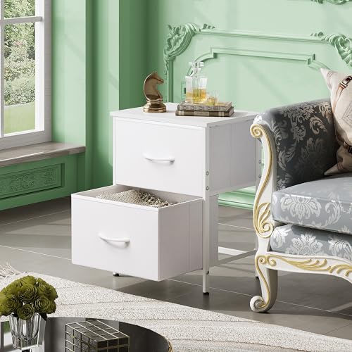 WLIVE White Night Stand, Small Dresser with 2 Drawers & Wooden Top, Nightstand with Fabric Bins, Bedside Table End Table for Bedroom, Closet, Entryway, College Dorm, White - color: White, size: 11.8"D x 15.7"W x 20.9"H