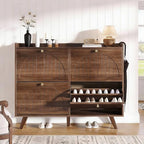 Decofy 47.2” Shoe Cabinet with 4 flip-Down Drawers, Three Adjustable Levels, freestanding Wooden Shoe Rack, Suitable for entryway, Hallway, and Living Room (Walnut) - size: 4 Flip-Down