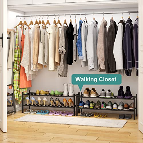 viewcare Black Shoe Rack, 2-Tier Long Shoe Rack for Entryway, Bamboo Wood Shoe Shelf for Closet & Hallway, Long 33IN | Beautiful | Functional | Sturdy | Durable - color: Black, size: 2-Tier Long