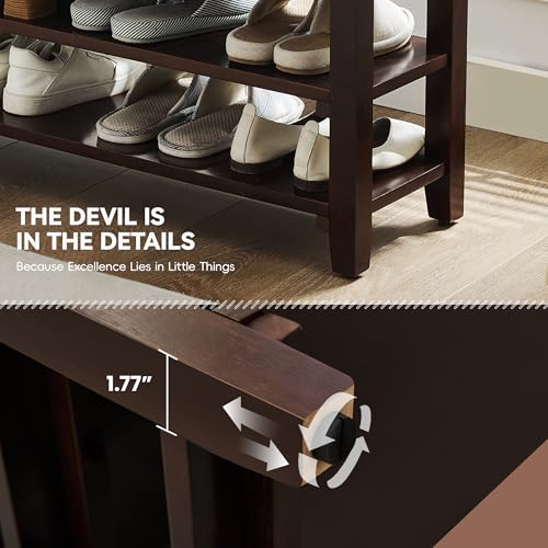 40" Shoe Bench with Leather Cushion, 2-Tier Shoe Rack Entryway Bench, Wood Bench for Front Door Entrance, Mudroom, Hallway, Wooden Shoe Shelves, Shoe Organizer, Shoe Storage, Brown - color: Brown