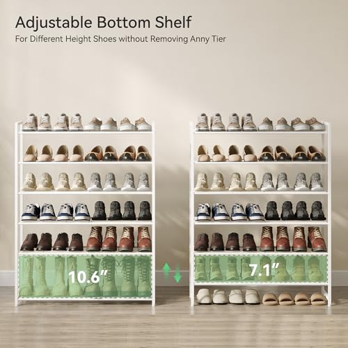 Nunsino Shoe Rack, Metal Shoe Organizer, 6 Tier Garage Shoe Rack Max Holds 30 Pairs,Shoe Storage Shelf for Closet,Entryway,White - color: White, size: 6 Tier