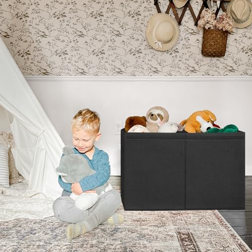 INDRESSME 122L Large Toy Storage Box with Lid, Toy Storage Organizer, Toy Baskets with Dividers for Playroom, Bedroom, Closet, Storage Bins for Kids, Boys Girls 26"x17"x17" (Black) - color: Black, size: 26"x17"x17"