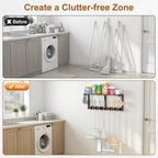 Housolution Broom Holder Wall Mount with Cleaning Supplies Organizer, 100 LBS High Load-Bearing Laundry Room Storage Shelves, Multifunctional Mop Hanger Rack with 7 Grippers & 8 Hooks - size: 1 Tier