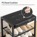 HOOBRO Small Shoe Bench, 3-Tier Shoe Rack, Shoe Storage Bench with PU Seat Cushion, Entryway Shoe Rack Bench with Metal Mesh Shelves, Freestanding Shoe Organizer for Hallway, Black BB33HX01 - color: Black