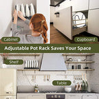 ROOHUA Pot Rack -Expandable Pan Organizer for Cabinet, Lid Holder with 10 Adjustable Compartment for Kitchen Cabinet Cookware Baking Frying Rack - color: Black
