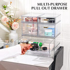 LALOBLUE Stackable Storage Drawers, 6 Pack Clear Acrylic Organizer Bins with Golden Handles, Multi-Size Plastic Drawers for Makeup, Vanity, Kitchen, Bathroom, Office, Pantry Organization and Storage - style: 6 Pack