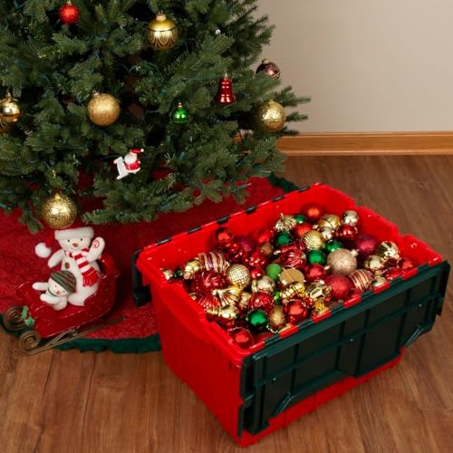 Akro-Mils KeepBox 12 Gallon Storage Container, Nesting and Stackable Plastic Storage Box with Lid Attached, Organizer Tote for Garages, Closets, and Moving, 21-1/2" x 15" x 12-1/2", Red/Green - color: Red/Green, size: 12 Gallons