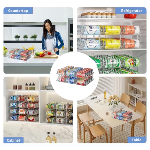 Jsyrjing Can Organizer for Pantry, Modular 2-Tier Can Dispenser with Flexible Combination Design, Clear Extra-Thick Durable 2-Pack Storage Rack for 48 Cans, Stackable for Cabinet, Fridge, Countertop - size: 3*2