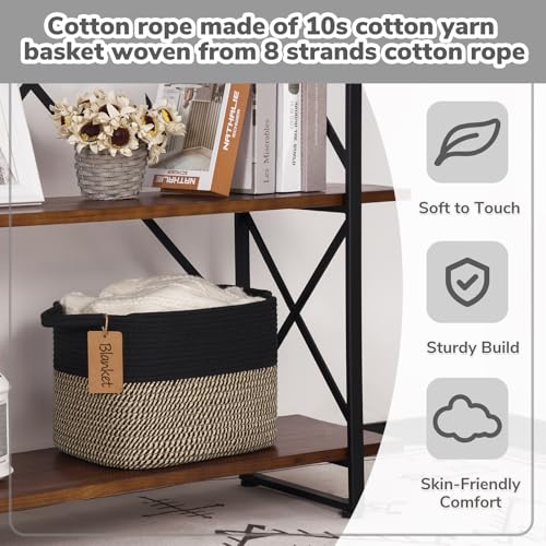 Goodpick Woven Storage Basket for Shelves, Small Wicker Baskets for Shoes,Towel, Toy Baskets Storage Kids, Empty Gift Basket with Handles, 13 x 10 x 9 Inches - color: Black Jute, size: 13"L x 10"W x 9"H