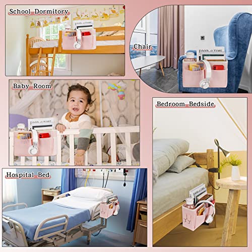 Bedside Caddy Bedside Storage Organizer Hanging Bunk Bed Dorm Room with Side Pockets for Water Bottles, Books, Cell Phones, Headphones 2 Pack (Pink) - color: 2Pack Pink