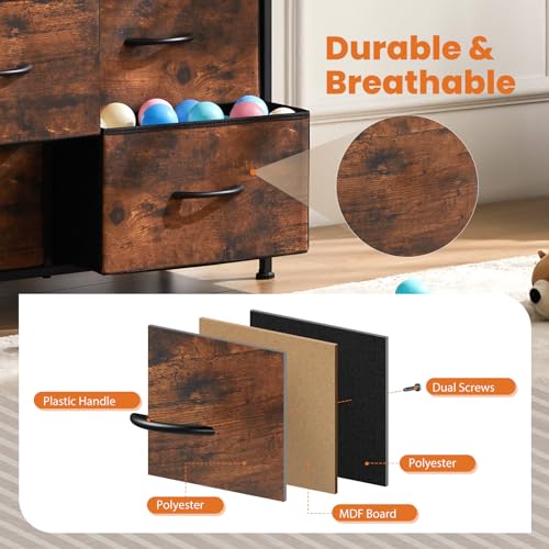 Sweetcrispy Dresser for Bedroom, Fabric Dresser with 10 Drawers, Chest of Drawers for Closet, Living Room, Sturdy Steel Frame, Wooden Top, Easy Pull Handle, Brown - color: Brown, size: 31.5"D x 11.8"W x 45.7"H (10 Drawers)