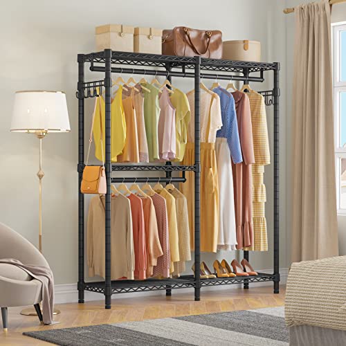 VIPEK V4 Heavy Duty Clothing Rack for Hanging Clothes 810lbs Load Capacity, Double Rod Garment Rack with Adjustable Shelves & Side Hooks, Metal Wardrobe Closet System Easy to Assemble, (Black) - color: Black, style: V4
