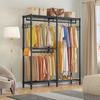 VIPEK V4 Heavy Duty Clothing Rack for Hanging Clothes 810lbs Load Capacity, Double Rod Garment Rack with Adjustable Shelves & Side Hooks, Metal Wardrobe Closet System Easy to Assemble, (Black) - color: Black, style: V4
