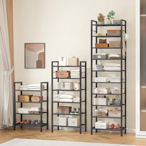 usikey 10 Tiers Narrow Shoe Rack 20-30 Pairs, Sturdy Metal Tall Shoe Rack Shelf with 4 Hooks, Slim Shoe Storage with Metal Shelf, Space Saving Vertical Shoe Organizer for Entryway Black UNYXJX018H - color: 10 Tier ( 17.9 X 11 X 69.2 Inches)-black