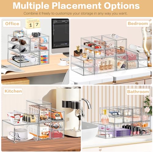Desk Organizer with 7 Drawers, FODIENS 7 Packs Acrylic Stackable Desktop Storage Drawers Makeup Organizer, Clear Craft Storage Box Cabinets for Office Vanity Countertop Bathroom Bedroom - size: 7 Drawers