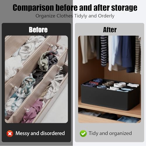 8 Grid Foldable Clothes Organizer Box,Wardrobe Storage Bin with PP Board Support,for Underwear, Socks, and T-Shirts,Black - color: Black, size: 8 Grid