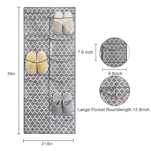 Clear Crystal 2 Pack 12Pockets Large Hanging Shoe Organizer Over The Door Shoe Rack for Closet Door Storage Shoe Holder Hanger, 8Hooks, White (59'' x 21.6'') - color: Grey-D2