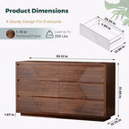Ieejdn 55.12" Modern Chest of Drawer, 6 Deep Drawers,Clothes Organizer,Large Storage Cabinet for Living Room, Bedroom,Dresser TV Stand, Wood Drawer Organizer for Living Room, Hallway, Umber