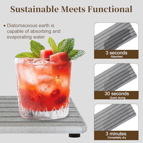 2PCS Fast-Dry Diatomite Sink Tray Set, Ultra Absorbent Soap Holder & Coaster with Non-Slip Feet & Grooved Design, Bathroom Kitchen Countertop Organizer, 8.3x4 Inches (Grey)