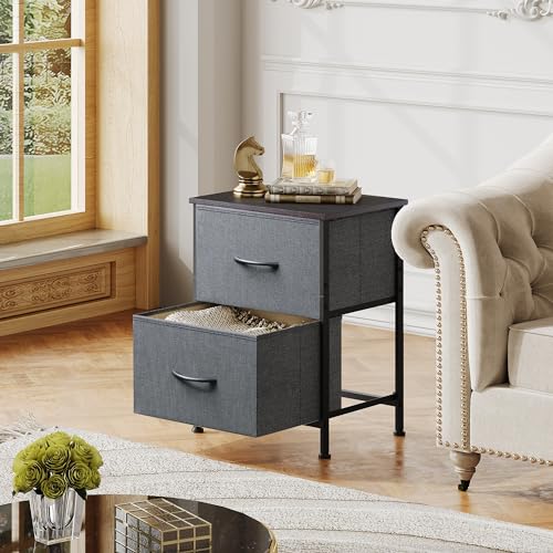 WLIVE Nightstand, 2 Drawer Dresser for Bedroom, Small Dresser with 2 Drawers, Bedside Furniture, Night Stand, End Table with Fabric Bins for Bedroom, Closet, Entryway, College Dorm, Dark Grey - color: Dark Grey, size: 11.8"D x 15.7"W x 20.9"H