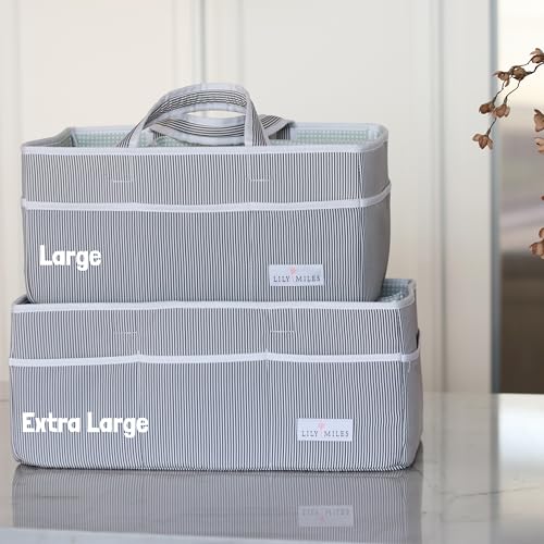 Lily Miles Baby Diaper Caddy - Organizer Tote Bag for Baby Girl Essentials - Baby Shower Basket - Nursery Must Haves - Registry Favorites - Newborn Caddie Car Travel - Gray/Blush, Extra Large - color: Gray/Blush, size: Extra Large