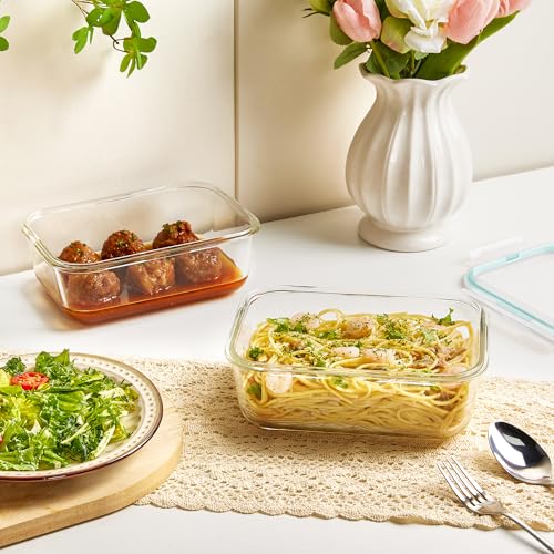 Vtopmart 2Pack 1860ml/63oz Large Glass Containers Food Storage with Lids, Meal Prep Food Container Set with Snap Airtight Lid for Baking, Microwave, Oven, Leak Proof, for Freezer, Dishwasher, Green - color: Green, size: 63oz