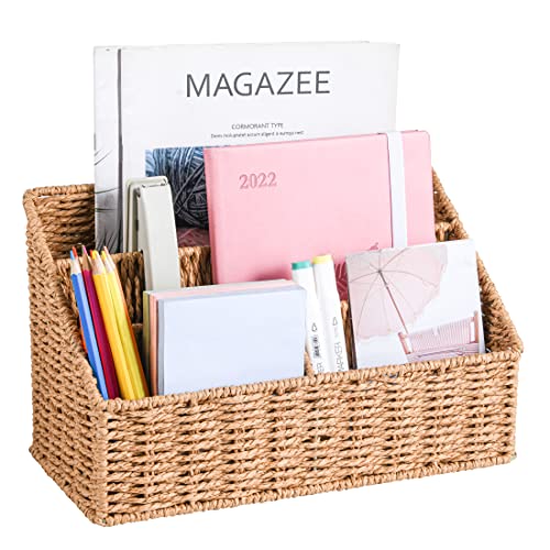 DINGTAI Woven Mail Organizer Countertop, 12 Inch Mail Organizer Basket for Bill and Pen, Farmhouse Desk organizers and storage - color: Natural