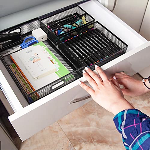 Office Drawer Organizer 3 Pack, Office Supplies Desk, Black Mesh Drawer Organizer Hold Pens & A4 Sized File, 12 x 9 Inches Visit the Store - style: 3 PACK