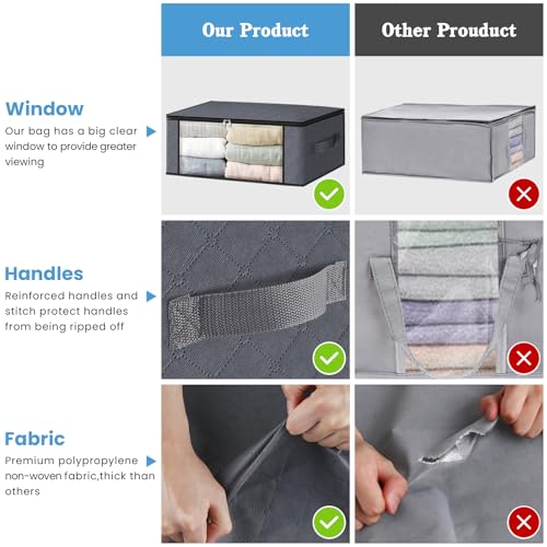 HomeHacks Storage 3-Pack Clothes Organizer Storage Bags Foldable Storage Box with Large Clear Window Sturdy Handles for Closet, Dorm, Pillows, Bedding, Clothes, Blankets, 35L, Gray - color: Gray