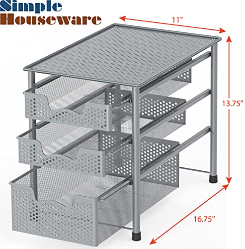 Simple Houseware Stackable 3 Tier Sliding Basket Organizer Drawer, Silver - color: Silver, size: 3-Tier