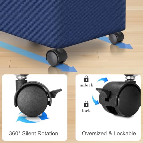 Laundry Hamper with Wheels,29 Gal (110L) Laundry Basket with lid Rolling Clothes Hamper Foldable Dirty Clothes Basket on wheels with Bamboo Frame and Bag for Bedroom, Dorm, Laundry Room-Blue - color: Blue, size: 110 L