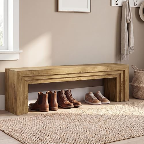 Tribesigns 71'' Extra Long Shoe Storage Bench,Mid-Century Modern Entryway Bench,Indoor Wooden End of Bed Bench for Hallway,Bedroom,Living Room - color: Light Brown