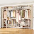 ONBRILL F6 Free Standing Industrial Pipe Clothes Rack, Large Heavy Duty Metal Garment Rack, Closet Organizer Storage System with Adjustable Shelves & Hanging Rods, Portable Wardrobe - White - color: White