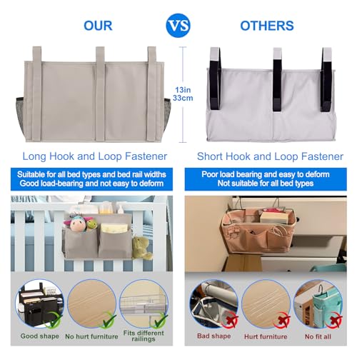 Surblue Bedside Caddy Hanging Bed Organizer Storage Bag Pocket for Bunk and Hospital Beds, College Dorm Rooms Baby Bed Rails,Camp (8 Pockets),Gray - color: A-Grey, size: Large