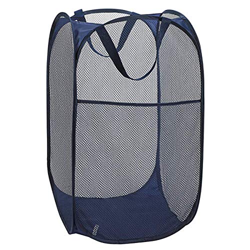 Larpur Popup Mesh Laundry Basket, Collapsible Clothes Washing Laundry Hamper with Reinforced Carry Handles, Portable Foldable Dirty Clothes Hamper for Home Dorm Cruise Travel (Blue) - color: Blue