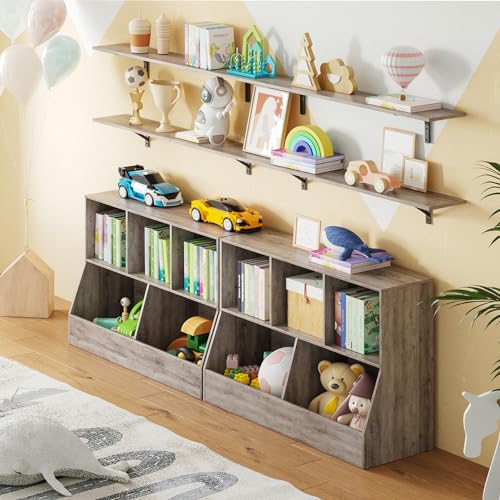 DINZI LVJ Toy Storage Organizer, Kids Bookshelf, Wood Toy Storage Cabinet, 5 Cubby Children Bookcase, 43.3" L Toddler Book Shelf for Playroom, Living Room, Nursery, Hallway, School, Greige - color: Greige, size: 2-Tier 43.3"