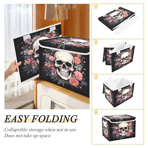 xigua Skull Storage Bins with Lids and Carrying Handle,Foldable Storage Boxes Organizer Containers Baskets Cube with Cover for Home Bedroom Closet Office - color: Skull