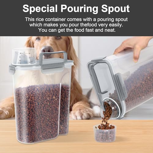LEAWALK 5Lbs Airtight Cat Dog Food Storage Container with Upgraded Large Nozzle BPA-Free, Pet Food Storage Containers for Rice, Grain, Pet Food, Flour, Dog Treat Storage (Clear Grey, 5L-1pack) - color: Clear Grey, size: 5L-1pack